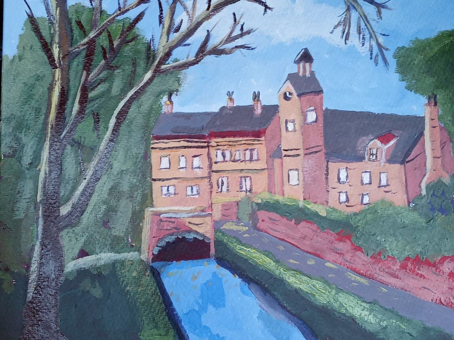 English Village acrylic impressionist 11x14 painting on canvas art paper