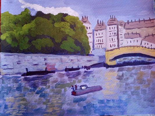 Siene river scene, Paris cityscape, acrylic 11x14 painting original