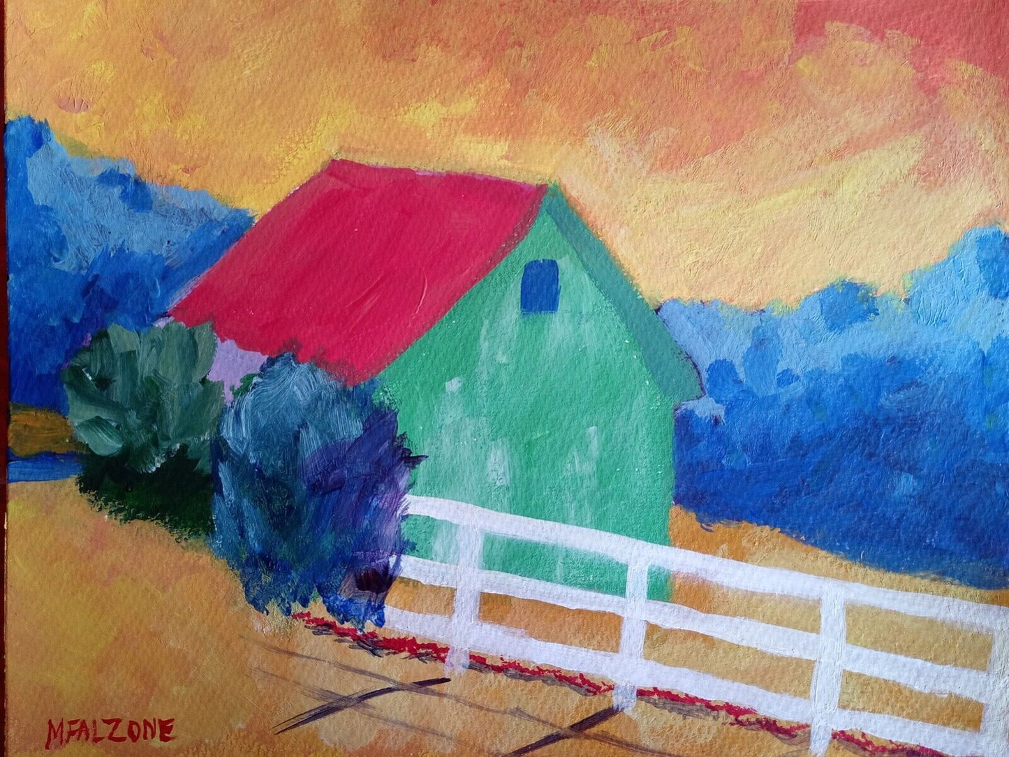 Country Home in Field, Original Acrylic Painting, Impressionist 11x14