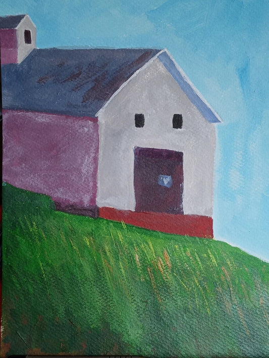 Barn on hill, New Hampshire home, Impressionist Acrylic Original Painting