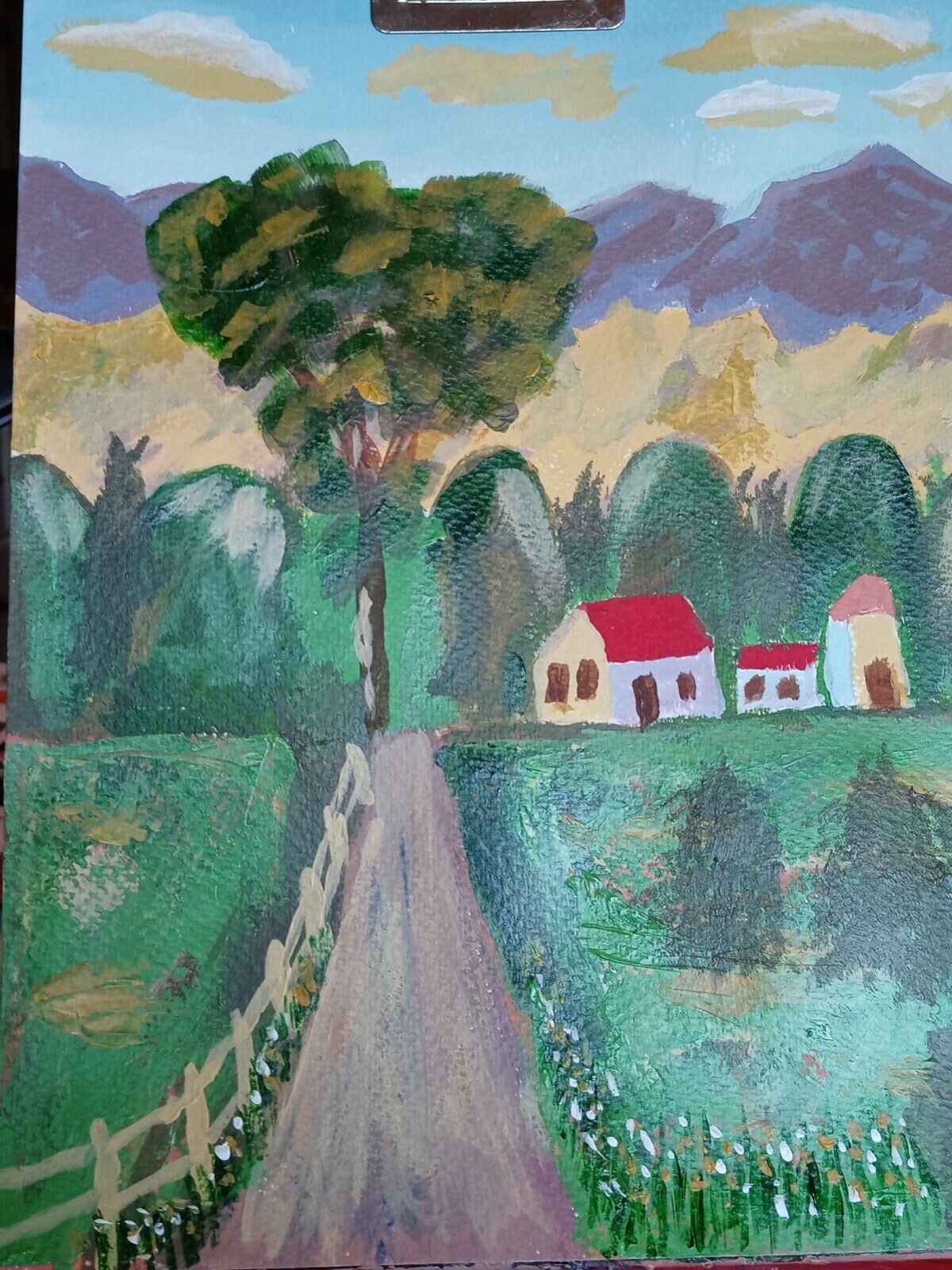 Country scene home on farm 14x11 acrylic painting on canvas art paper