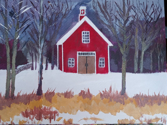 Classic Home/red barn Hollis NH snow  country setting  Acrylic Original Painting