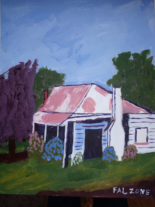 Miners cottage home, trees, Australia, Impressionist Acrylic Original Painting