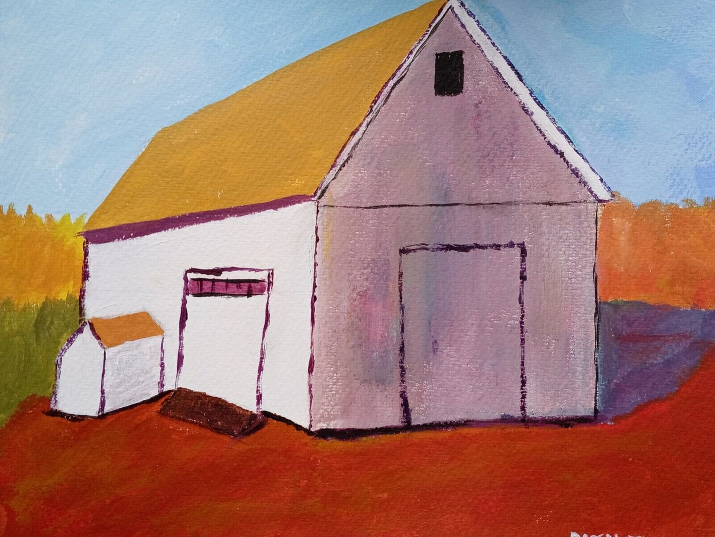 Barn, home in field, bright colorful setting, acrylic Painting, Impressionistic