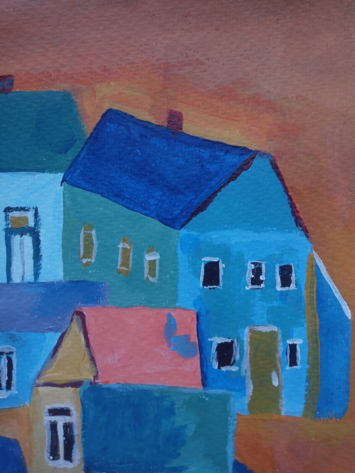 Rusty Village colorful buildings Figurative Landscape impressionis 11x14 acrylic