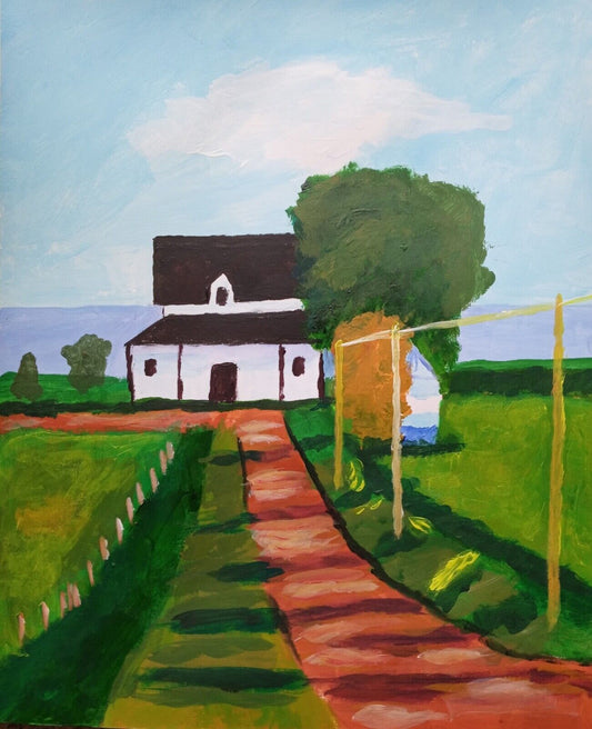 House by the sea, PEI, great afternoon shadows,  acrylic canvas, original 11x14"