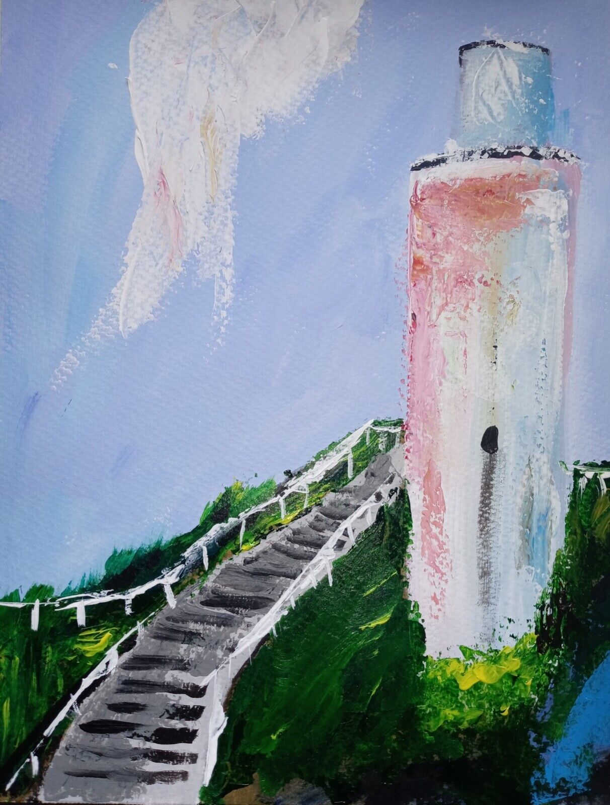 Ocean Lighthouse, Cape Cod, impressionistic 11x14 acrylic painting, original