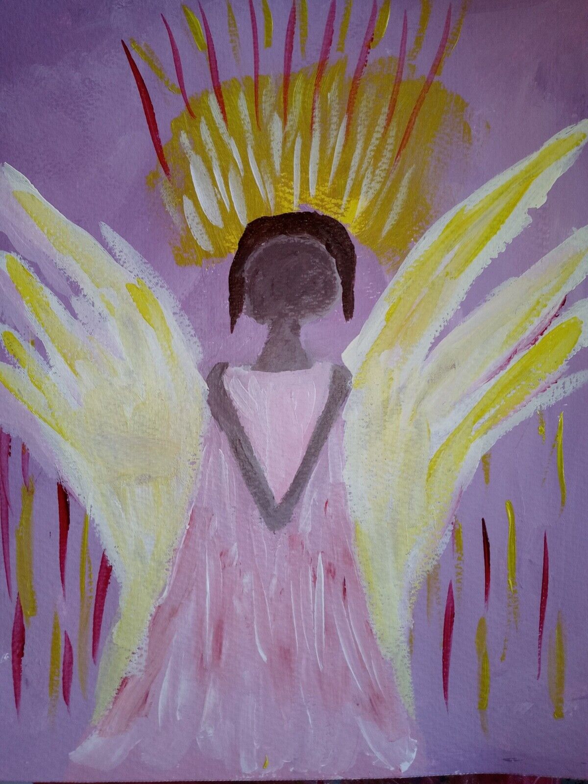 Guardian Angel, colorful painting, impressionist acrylic 14x11 original painting