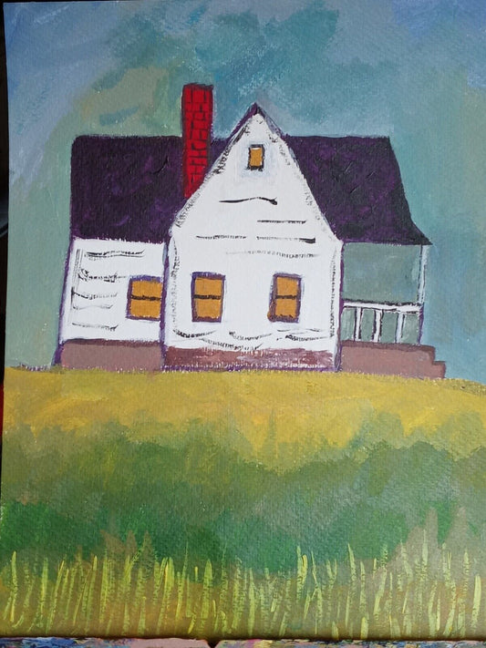 White farmhouse Acrylic 11x14 original painting on Canvas paper