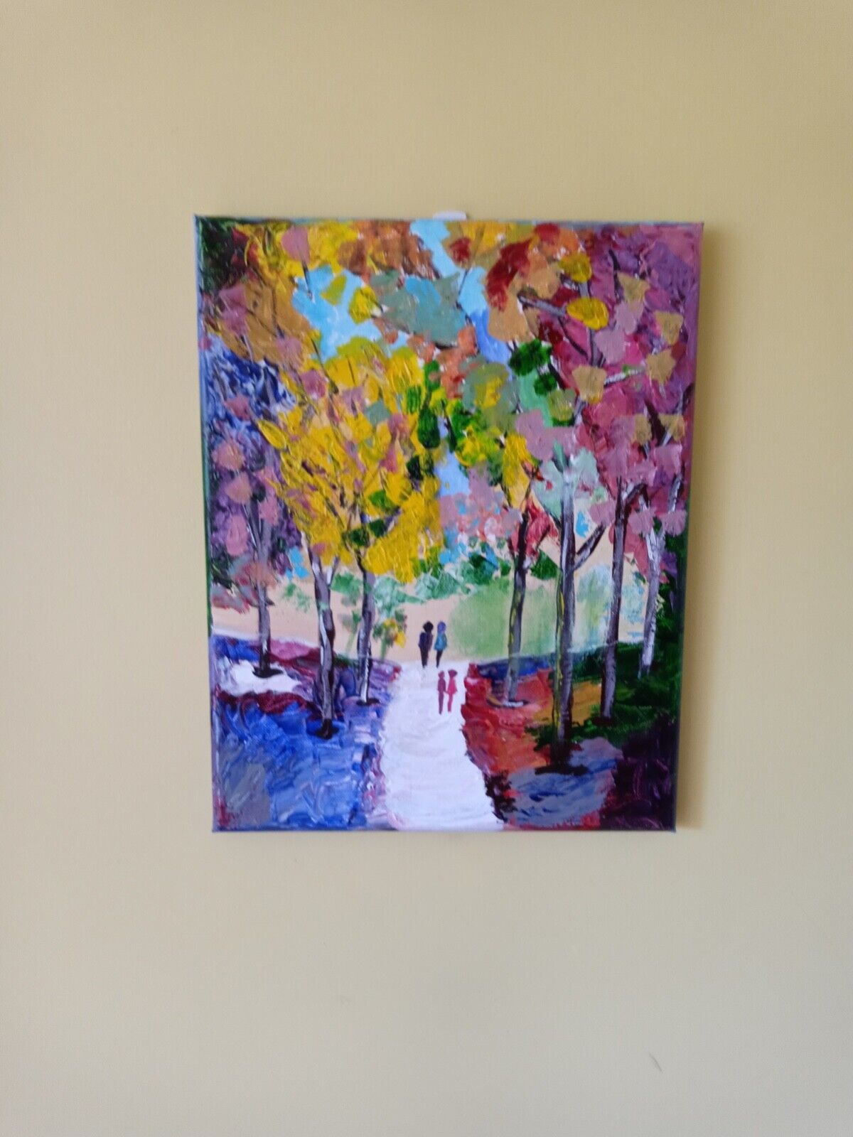 Fall Walk in the park- in the style of Afermov, colorful acrylic original paints