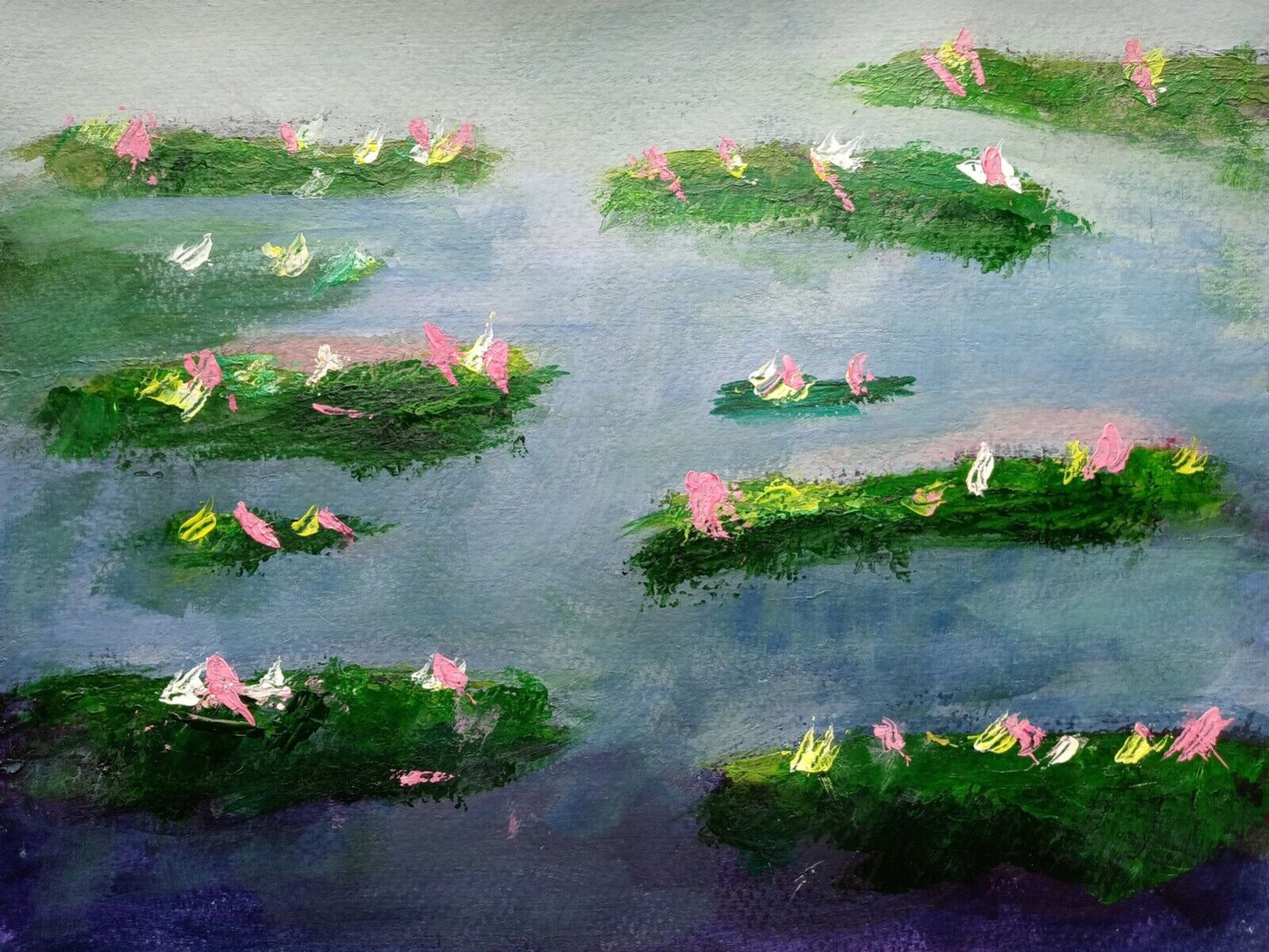 Monet's Water Lillies, colorful flowers-a tribute Abstract Acrylic Original