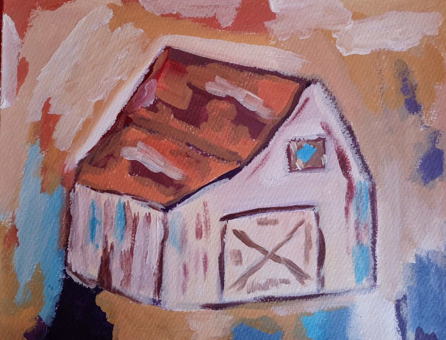 Barn, colorful fun painting, rustic and old worm boards on the sides and roof