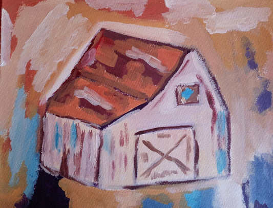 Barn, colorful fun painting, rustic and old worm boards on the sides and roof