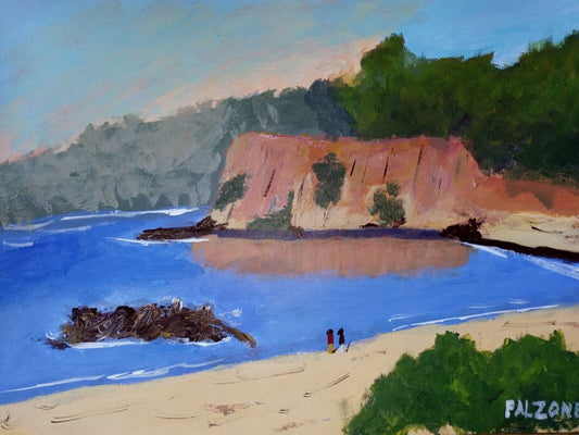 Seascape, rolling hills, trees, cliffs, Impressionist Acrylic Painting Original