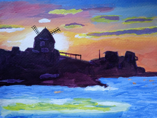 Sunrise over Cape Cod Ocean home colorful sky over bluff  11x14 acrylic canvas