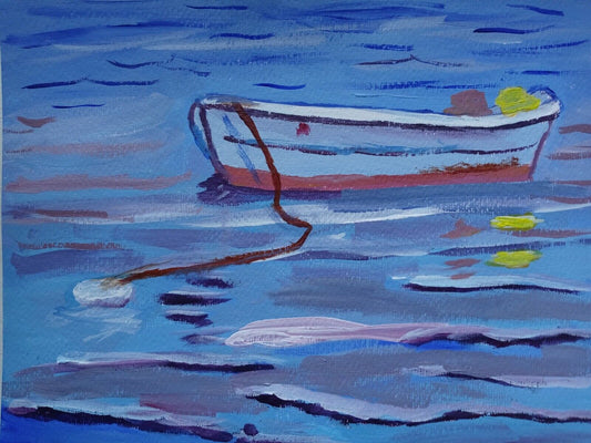 Provincetown Harbor, colorful dingy ocean waves  acrylic 9x12 original painting