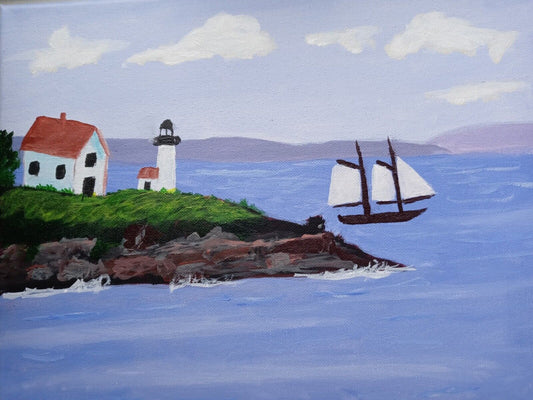 Home on Cape Cod Bay, ocean, beach, 11x14 acrylic on stretched canvas, original