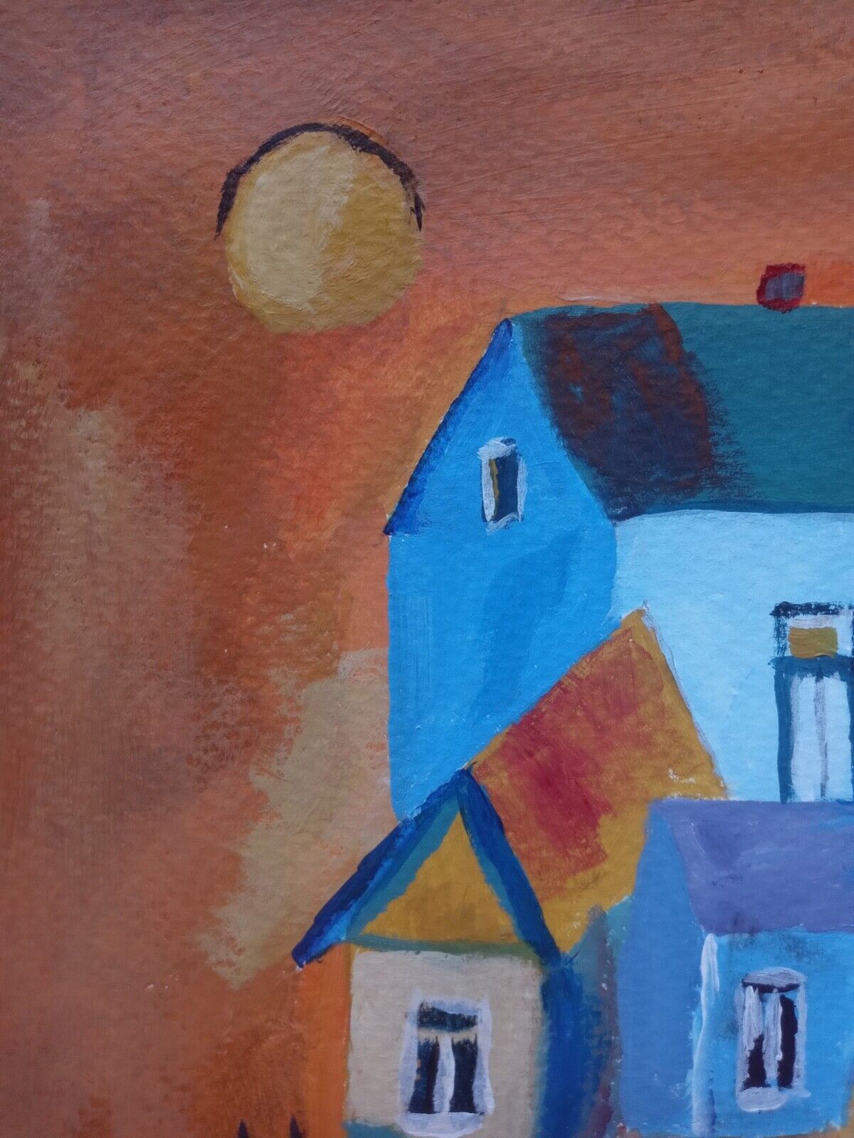 Rusty Village colorful buildings Figurative Landscape impressionis 11x14 acrylic