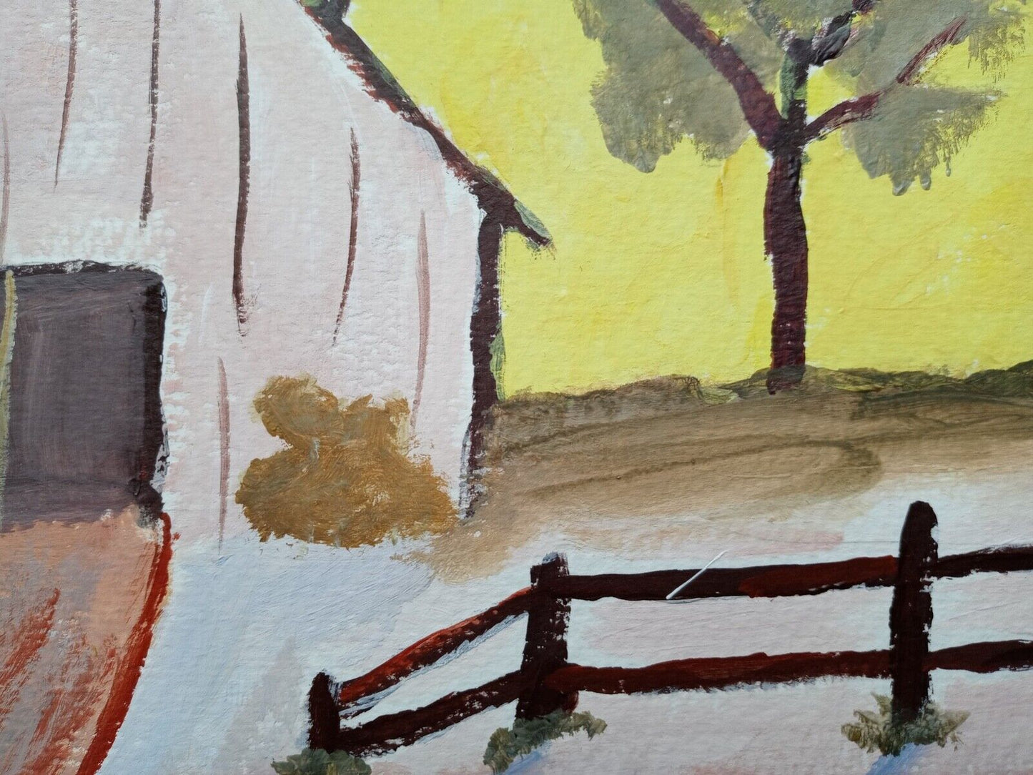 Yellow Sky Barn trees light colored barn Impression Original Acrylic 11x14