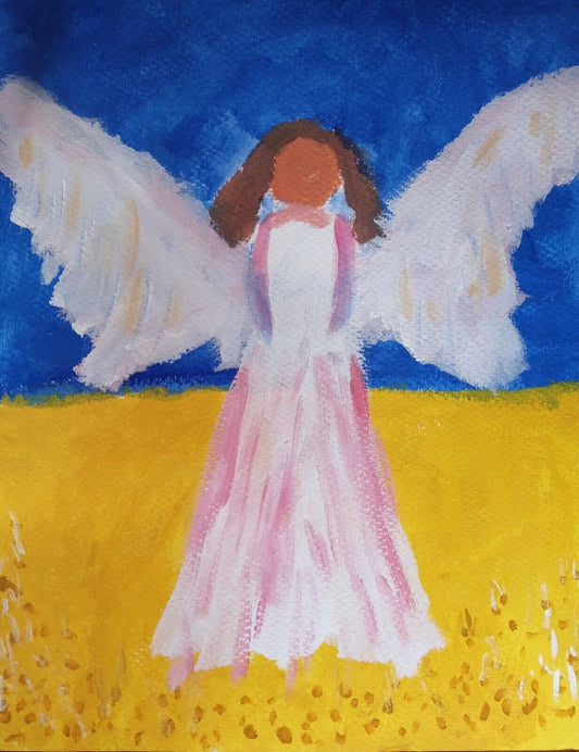 Guardian Angel Over Ukraine impressionist acrylic 14x11 original painting