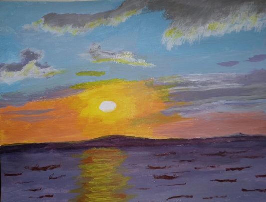 Sunset over the ocean, colorful sky, Impression Acrylic 11x14 original painting